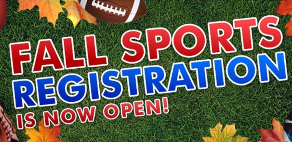 Fall Sports Registration Available logo with grass and leaves