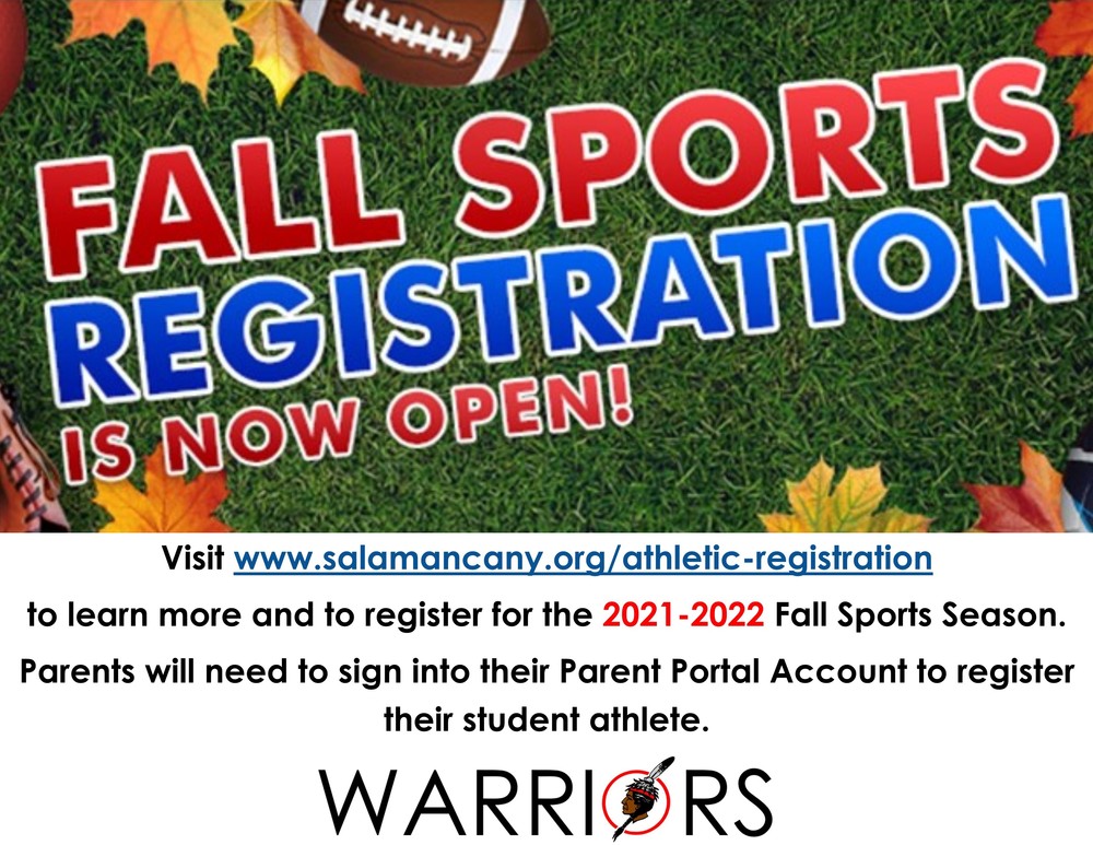 Fall Sports Registration Available logo with grass and leaves